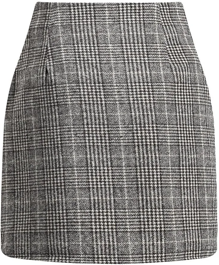 Plaid Mini Skirts for Women High Waisted Wool Skirts Y2k Short Bodycon Pencil Skirt Casual Cute Winter Skirts