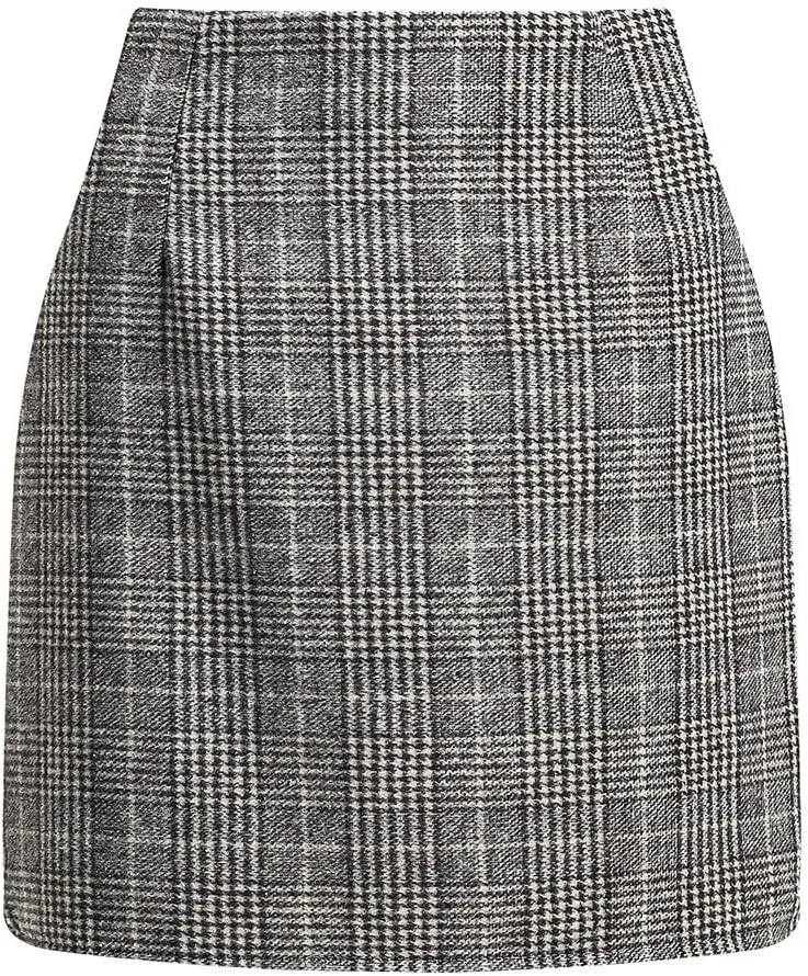 Plaid Mini Skirts for Women High Waisted Wool Skirts Y2k Short Bodycon Pencil Skirt Casual Cute Winter Skirts