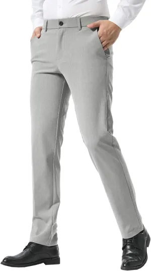 Plaid&Plain Men??s Slim Fit Dress Pants Stretch Dress Pants
