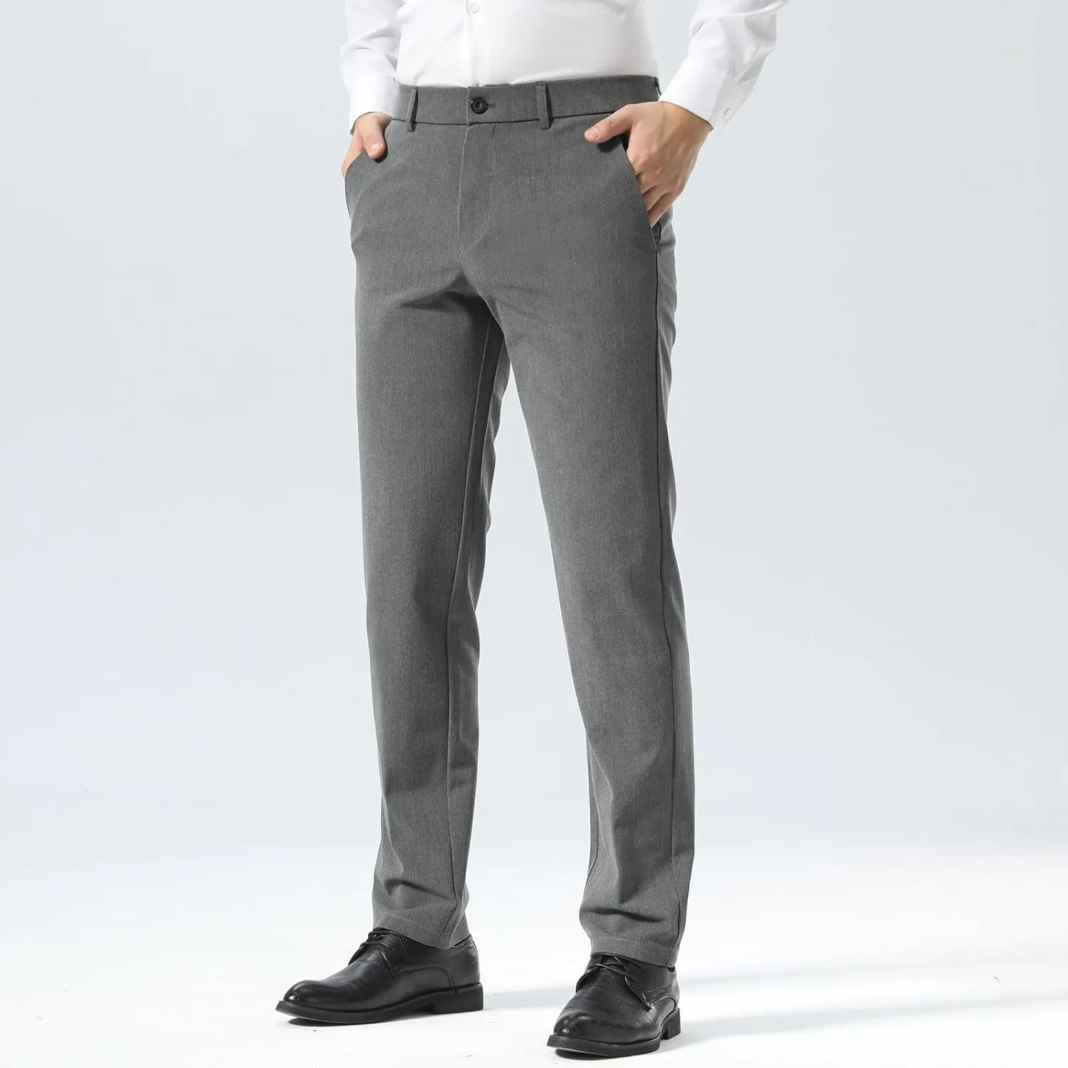 Plaid&Plain Men??s Slim Fit Dress Pants Stretch Dress Pants