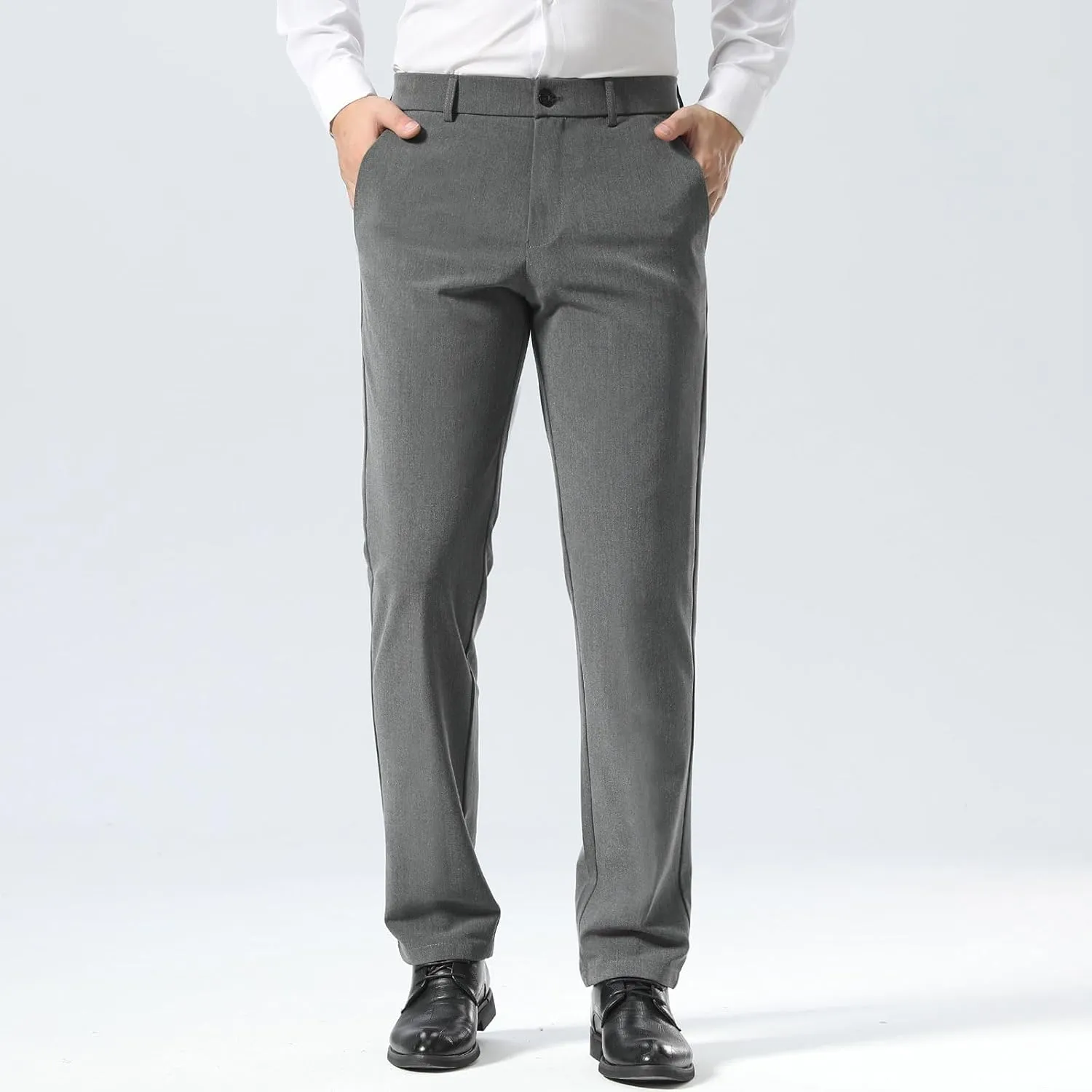 Plaid&Plain Men??s Slim Fit Dress Pants Stretch Dress Pants