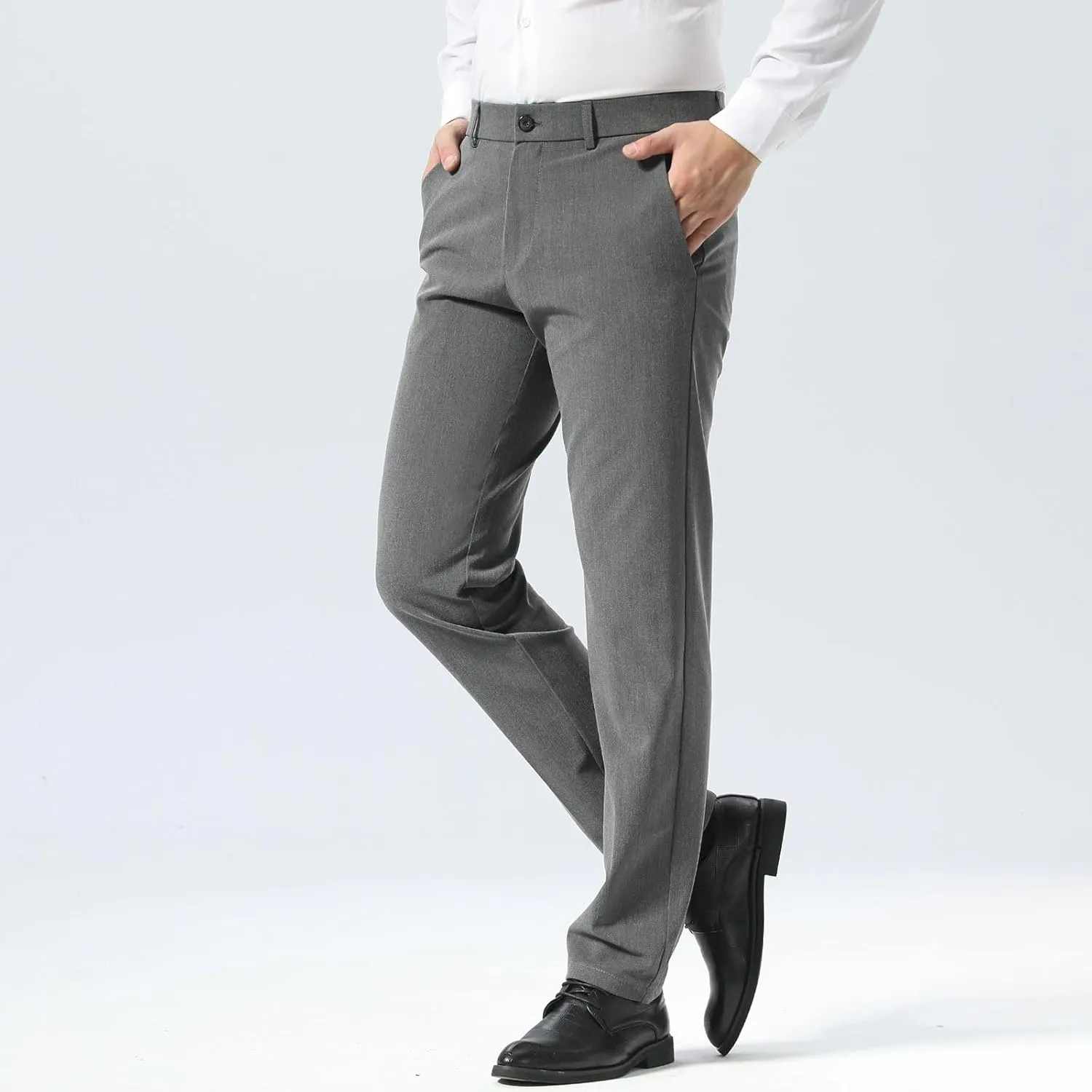 Plaid&Plain Men??s Slim Fit Dress Pants Stretch Dress Pants