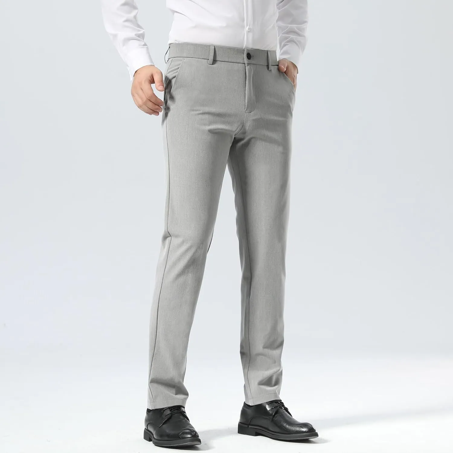 Plaid&Plain Men??s Slim Fit Dress Pants Stretch Dress Pants