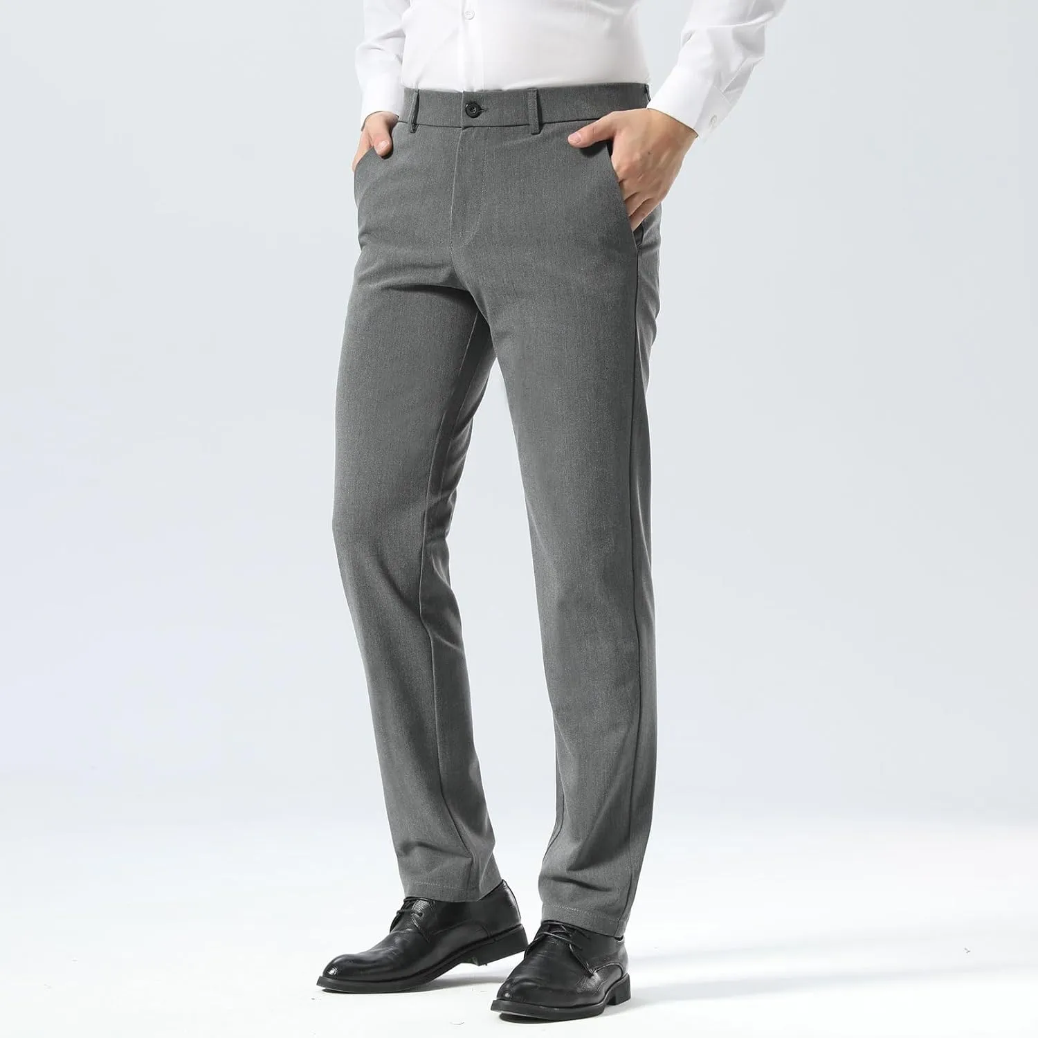 Plaid&Plain Men??s Slim Fit Dress Pants Stretch Dress Pants