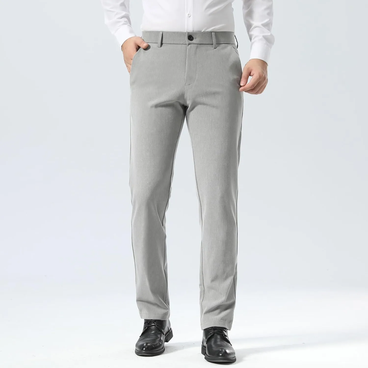 Plaid&Plain Men??s Slim Fit Dress Pants Stretch Dress Pants