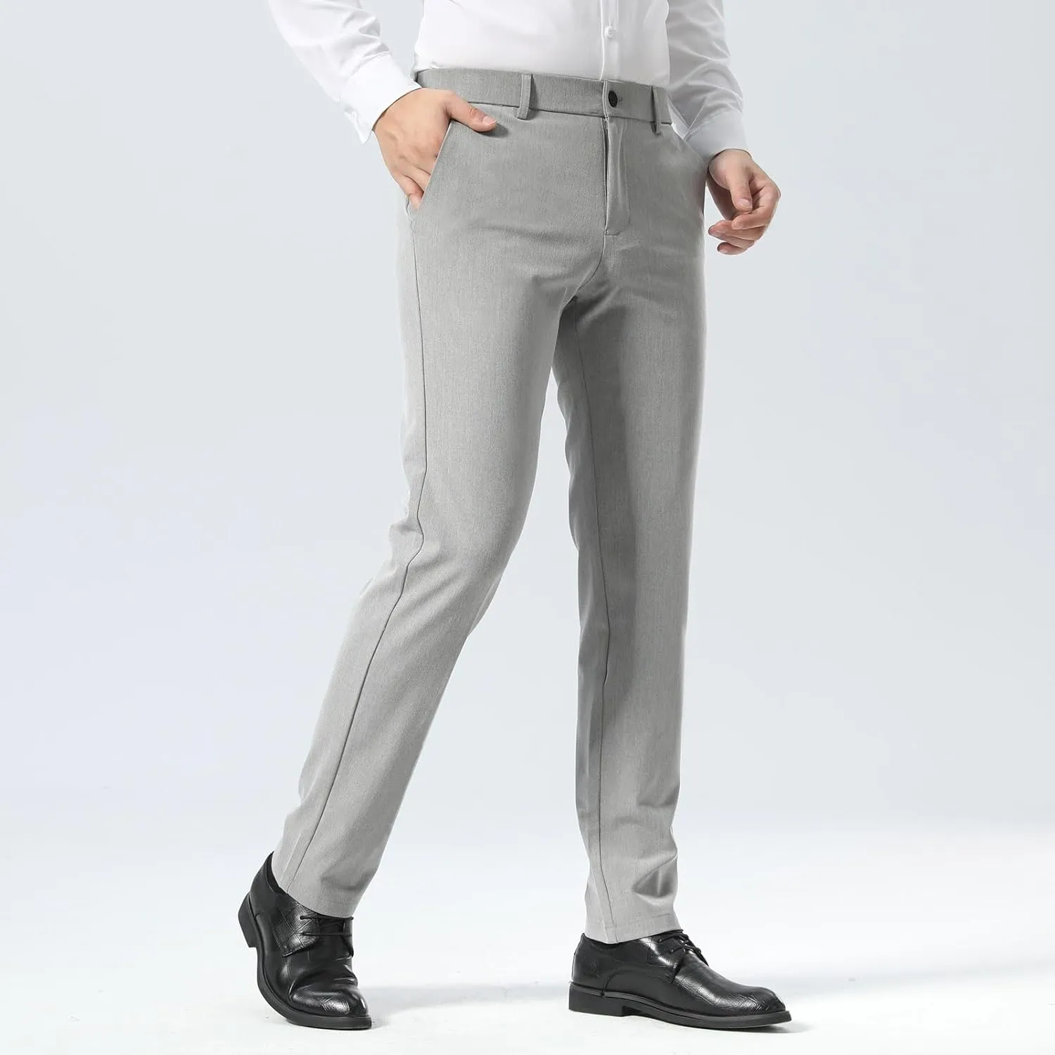 Plaid&Plain Men??s Slim Fit Dress Pants Stretch Dress Pants