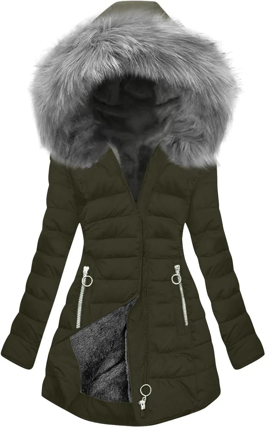 Plus Size Winter Puffer Coats for Women Thicken Warm Fleece Lined Parkas Coat Padded Down Jacket with Faux Fur Trim Hood