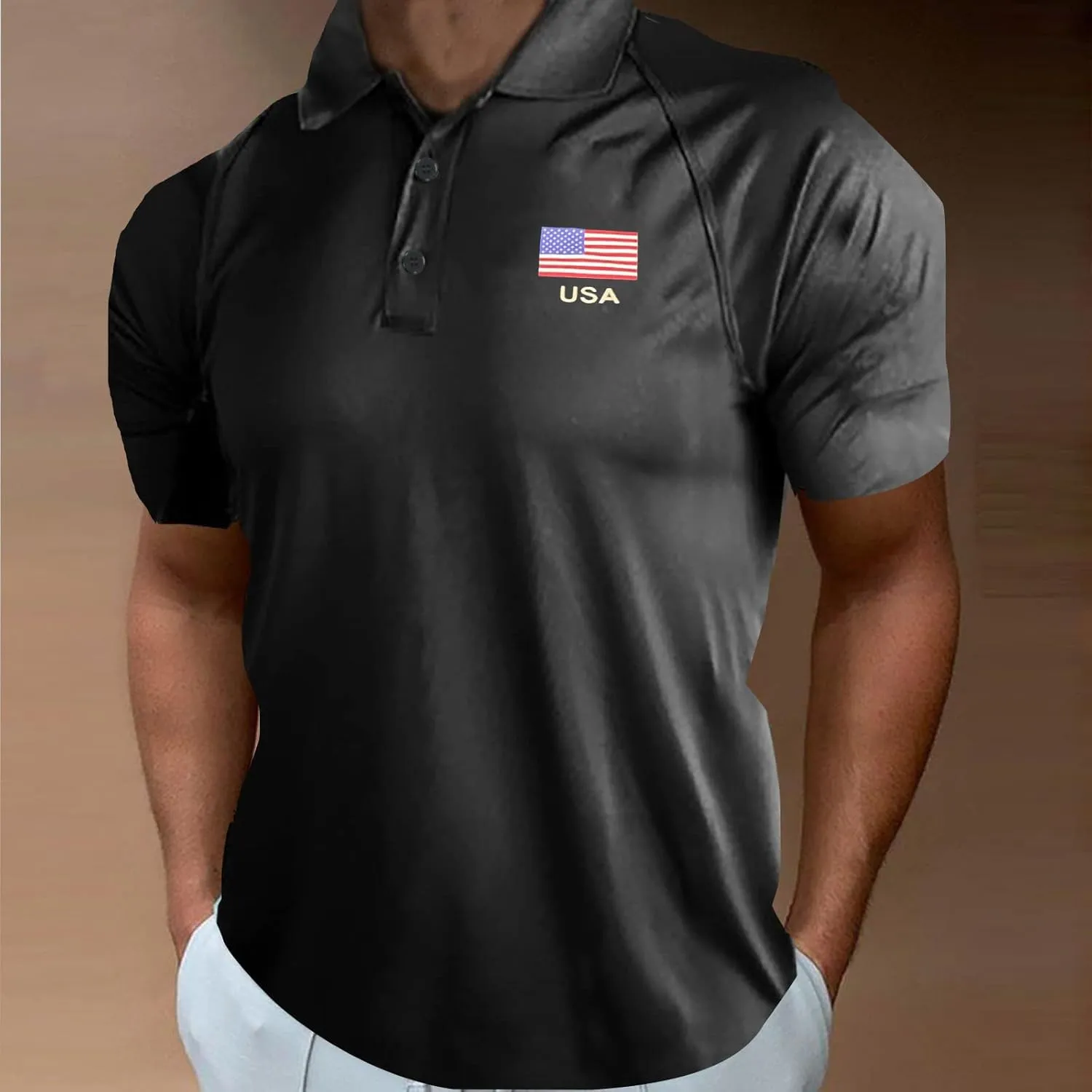 Polo Shirt for Men 2024 Short Sleeve Performance Patriotic Shirt Funny Shirt Men's Golf Shirts Quarter Button Shirts
