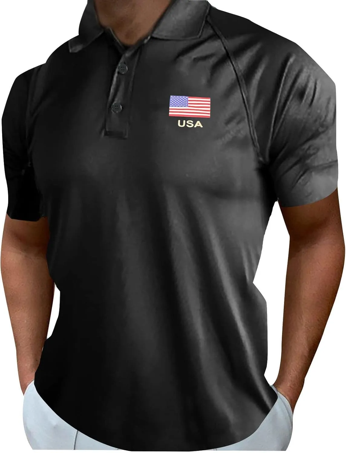 Polo Shirt for Men 2024 Short Sleeve Performance Patriotic Shirt Funny Shirt Men's Golf Shirts Quarter Button Shirts