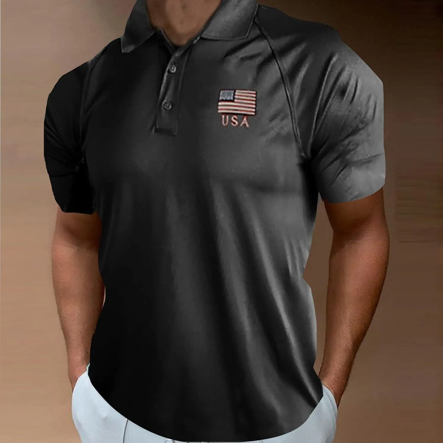 Polo Shirt for Men 2024 Short Sleeve Performance Patriotic Shirt Funny Shirt Men's Golf Shirts Quarter Button Shirts