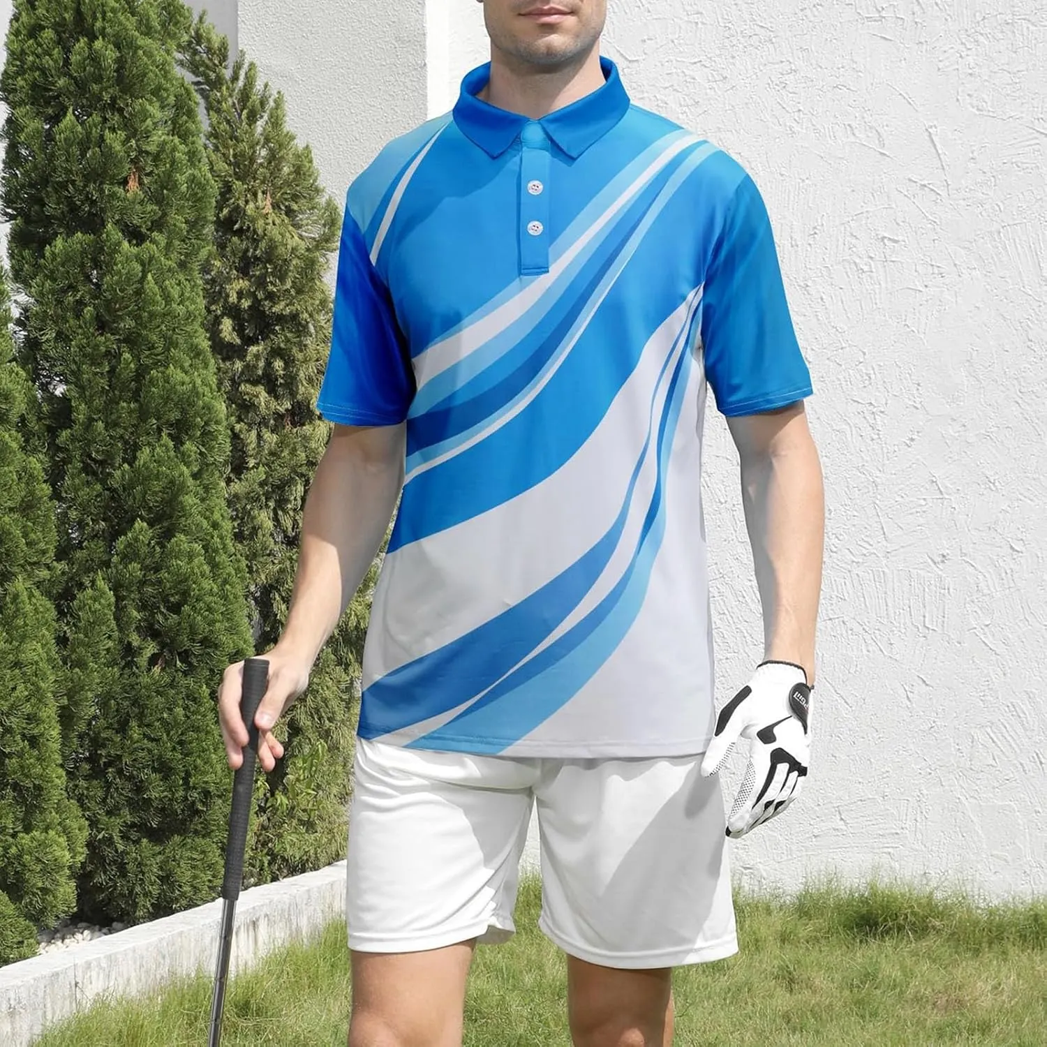 Polo Shirts for Men Fashion Polka Dot Print Short Sleeve Shirt Button Down Shirt Business Casual Golf Shirt for Men
