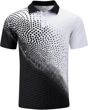 Polo Shirts for Men Fashion Polka Dot Print Short Sleeve Shirt Button Down Shirt Business Casual Golf Shirt for Men