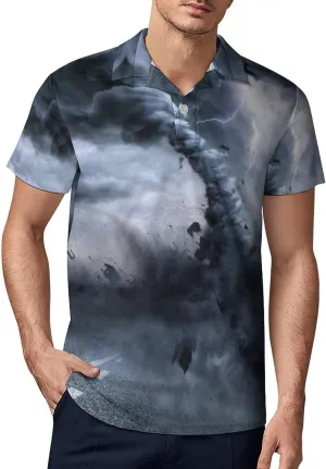 Powerful Tornado Men's Polo Shirt Short Sleeve Print T Shirt Slim Fit Golf Shirt Collared Tee Casual Top
