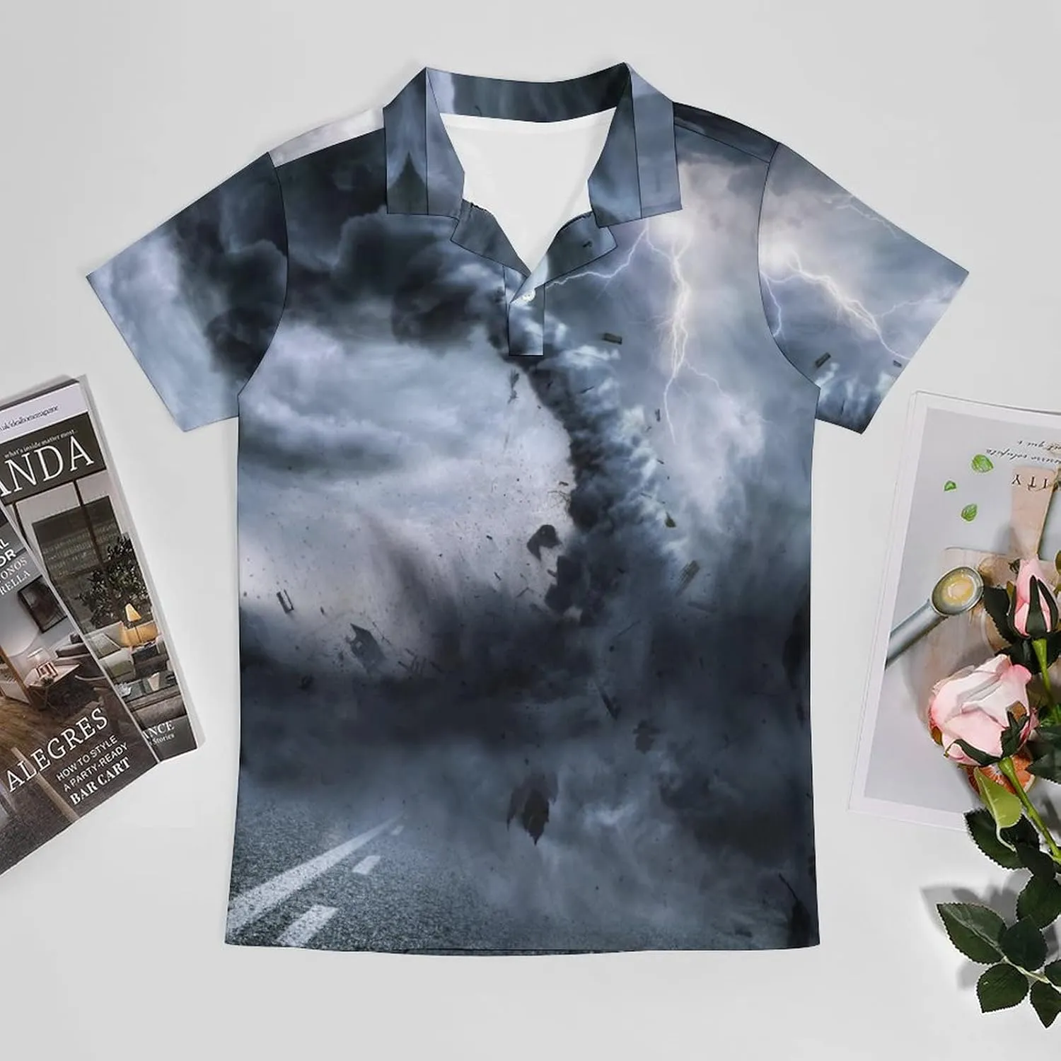 Powerful Tornado Men's Polo Shirt Short Sleeve Print T Shirt Slim Fit Golf Shirt Collared Tee Casual Top