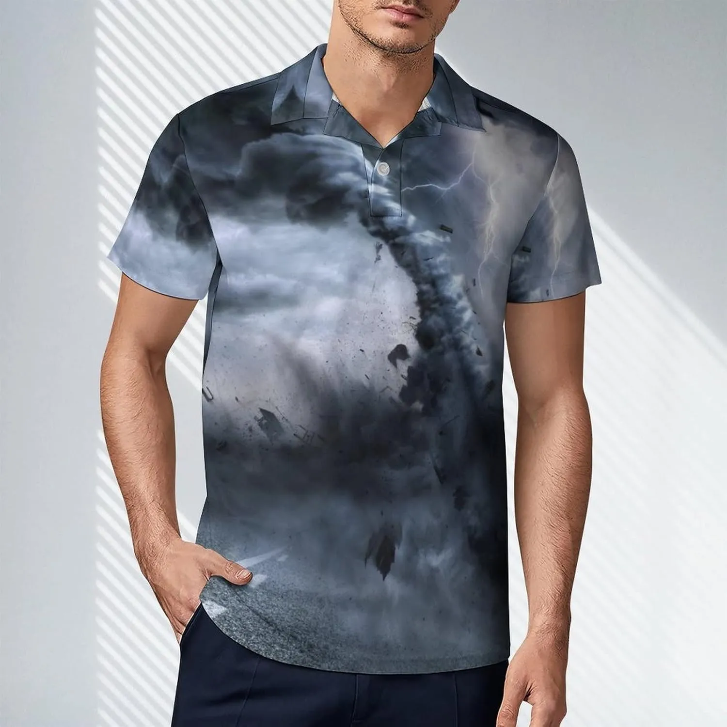 Powerful Tornado Men's Polo Shirt Short Sleeve Print T Shirt Slim Fit Golf Shirt Collared Tee Casual Top