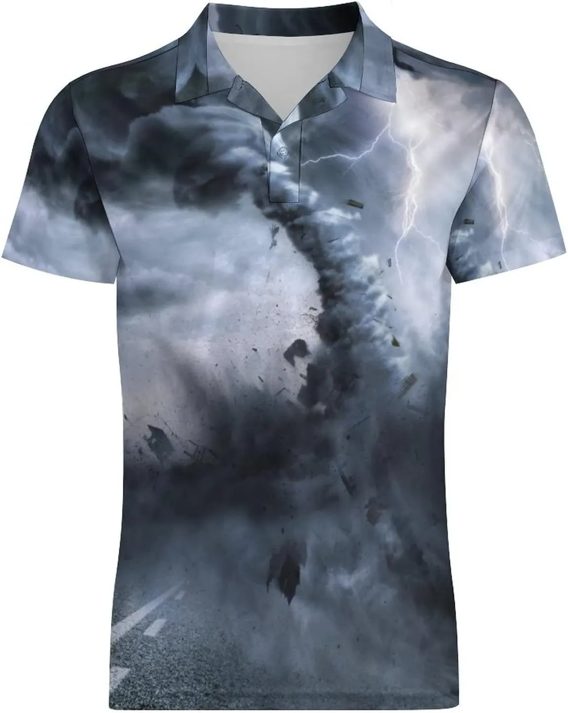Powerful Tornado Men's Polo Shirt Short Sleeve Print T Shirt Slim Fit Golf Shirt Collared Tee Casual Top