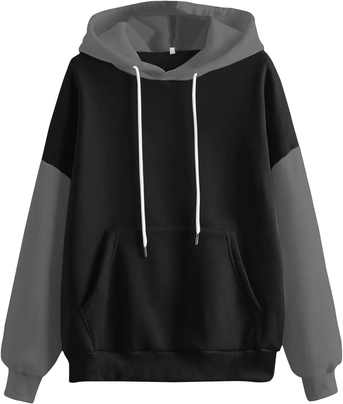 Pullover Casual Color Block Sweatshirts For Men Midweight Loose Drawstring Hooded Sweatshirt With Pocket