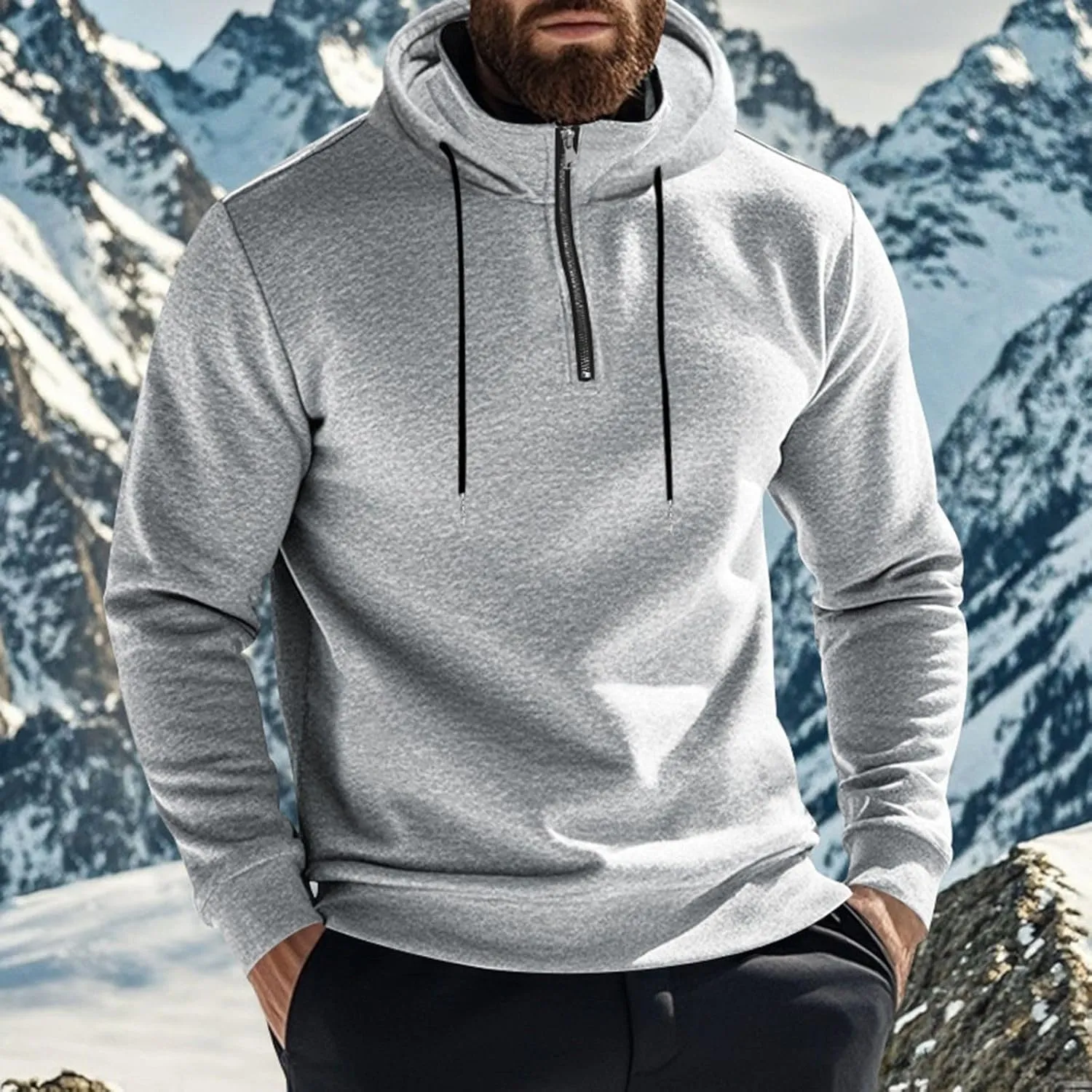 Quarter Zip Pullover Men Fleece Winter Hoodies Drawstring Fall Sweatshirts Long Sleeve Thermal Hoodies