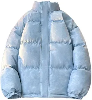 Quilted Jackets for Men Lightweight Down Puffer Jacket Winter Warm Zip Up Stand Collar Coat Outdoor Warm Padded Outwear