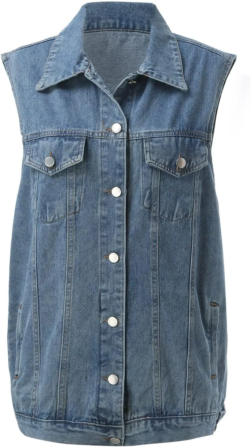 Quilted Vest Women Woman Denim Vest Fashion Medium Long Coat Turn Down Coat Sleeveless Denim Jacket Winter Coats