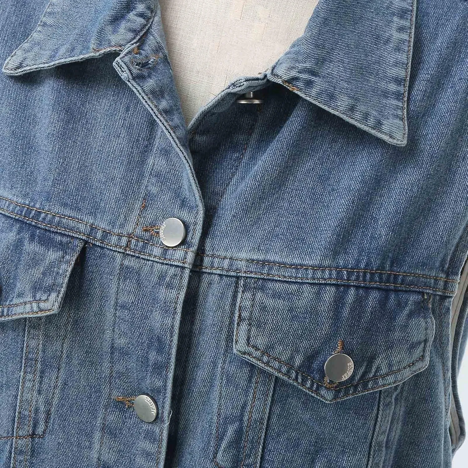 Quilted Vest Women Woman Denim Vest Fashion Medium Long Coat Turn Down Coat Sleeveless Denim Jacket Winter Coats