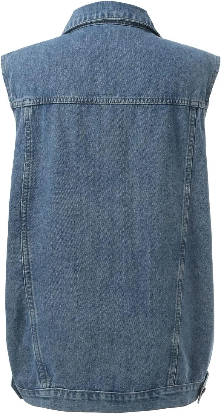 Quilted Vest Women Woman Denim Vest Fashion Medium Long Coat Turn Down Coat Sleeveless Denim Jacket Winter Coats