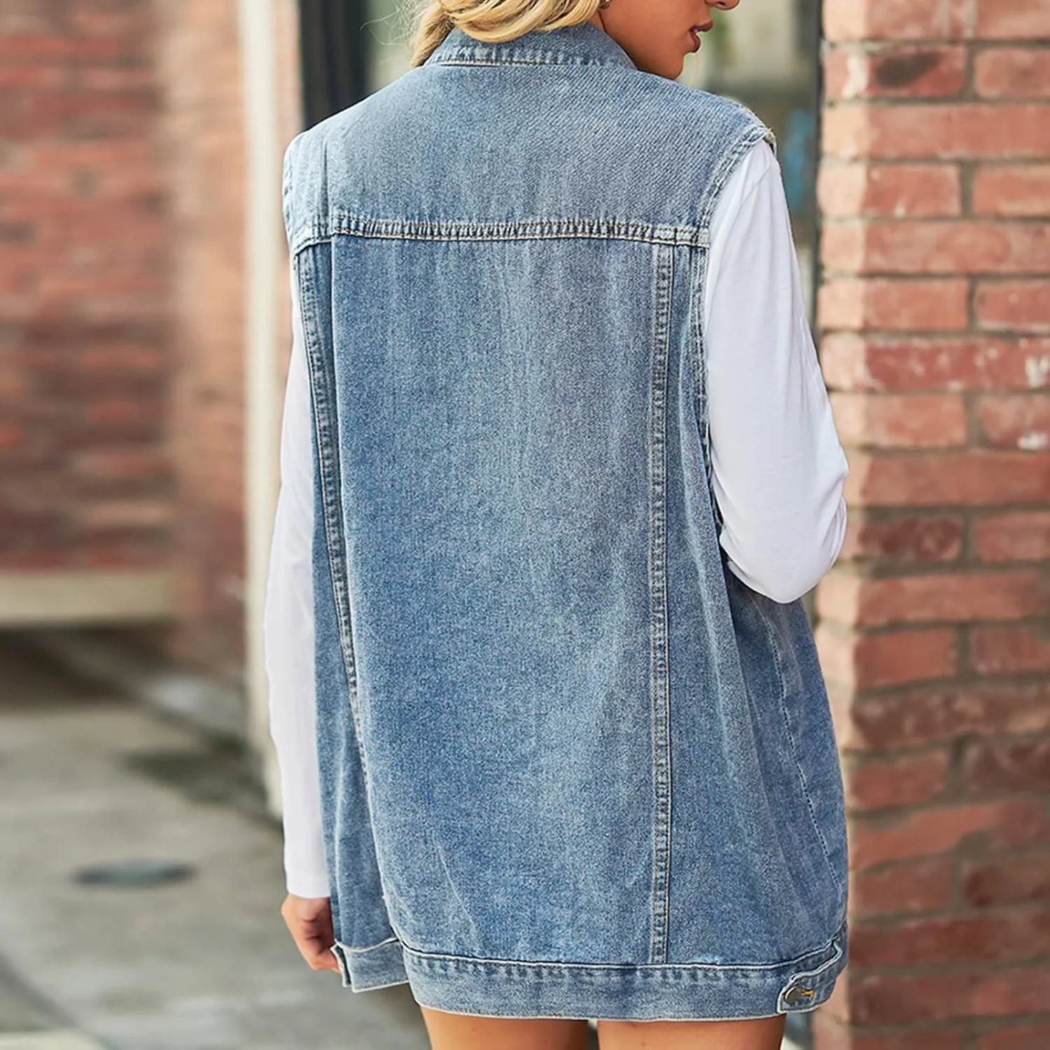 Quilted Vest Women Woman Denim Vest Fashion Medium Long Coat Turn Down Coat Sleeveless Denim Jacket Winter Coats