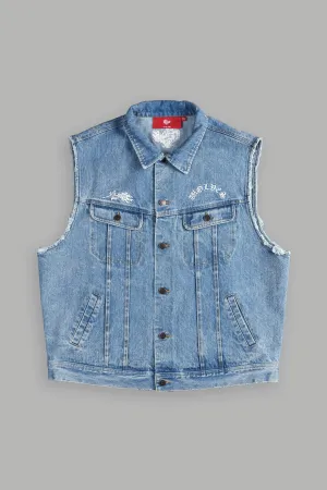 Rose Chopper Clint American Denim Vest in Medium Wash