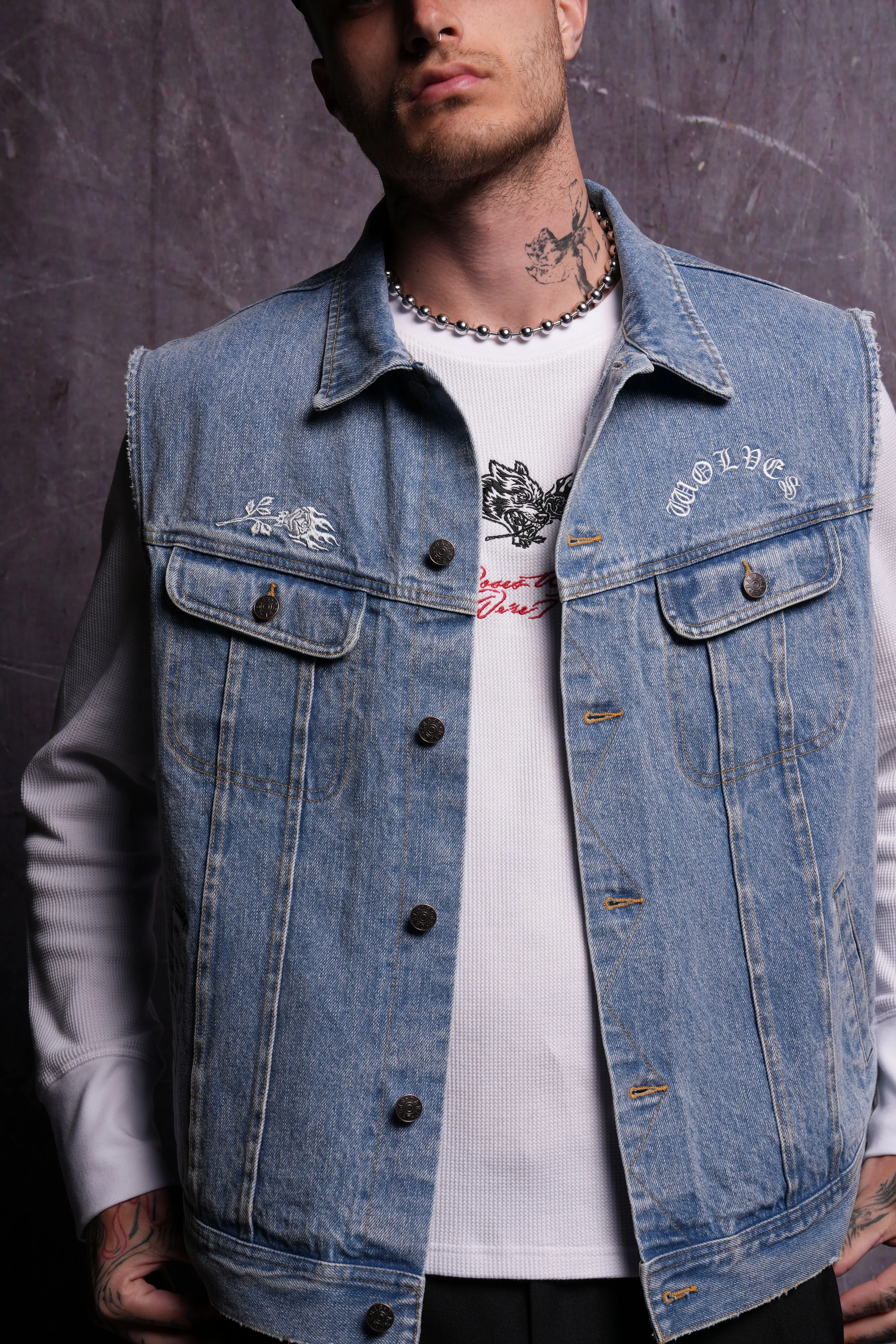 Rose Chopper Clint American Denim Vest in Medium Wash