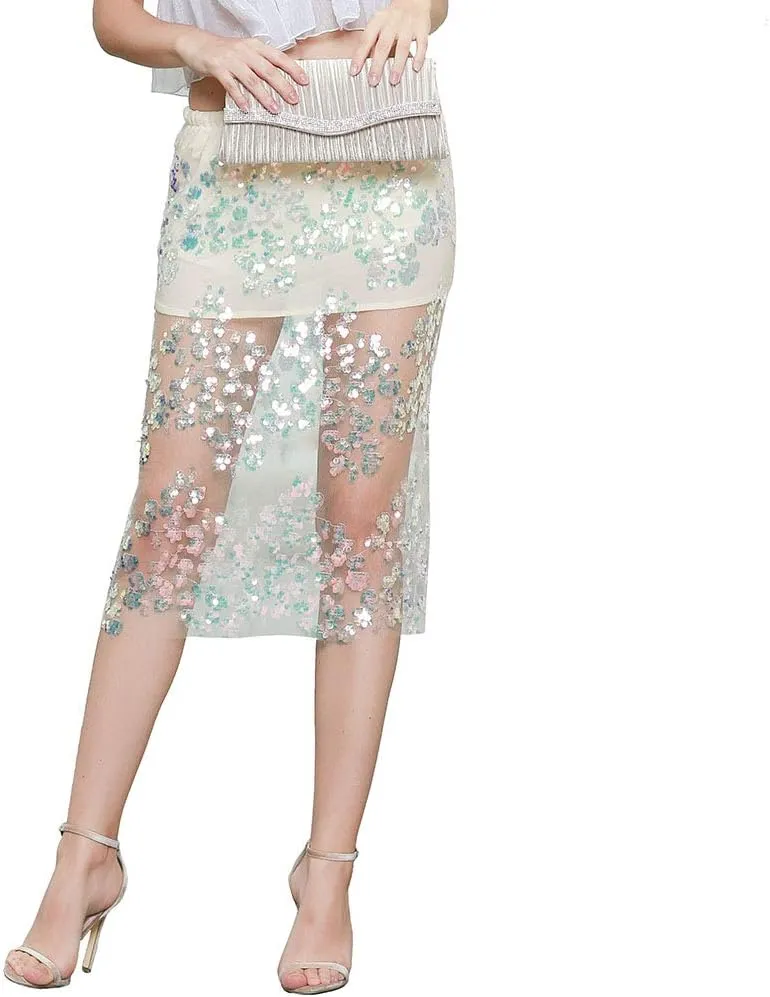 ROYAL SMEELA Sequin Skirts for Women Pencil Skirts for Women Knee Length Midi Skirt Back Slit Cocktail Party Skirt Club