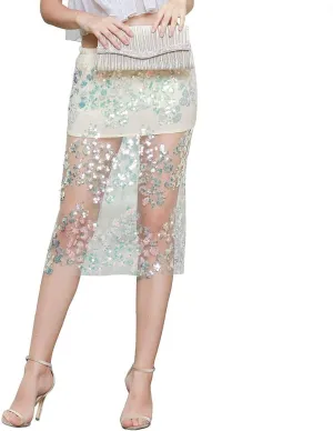 ROYAL SMEELA Sequin Skirts for Women Pencil Skirts for Women Knee Length Midi Skirt Back Slit Cocktail Party Skirt Club