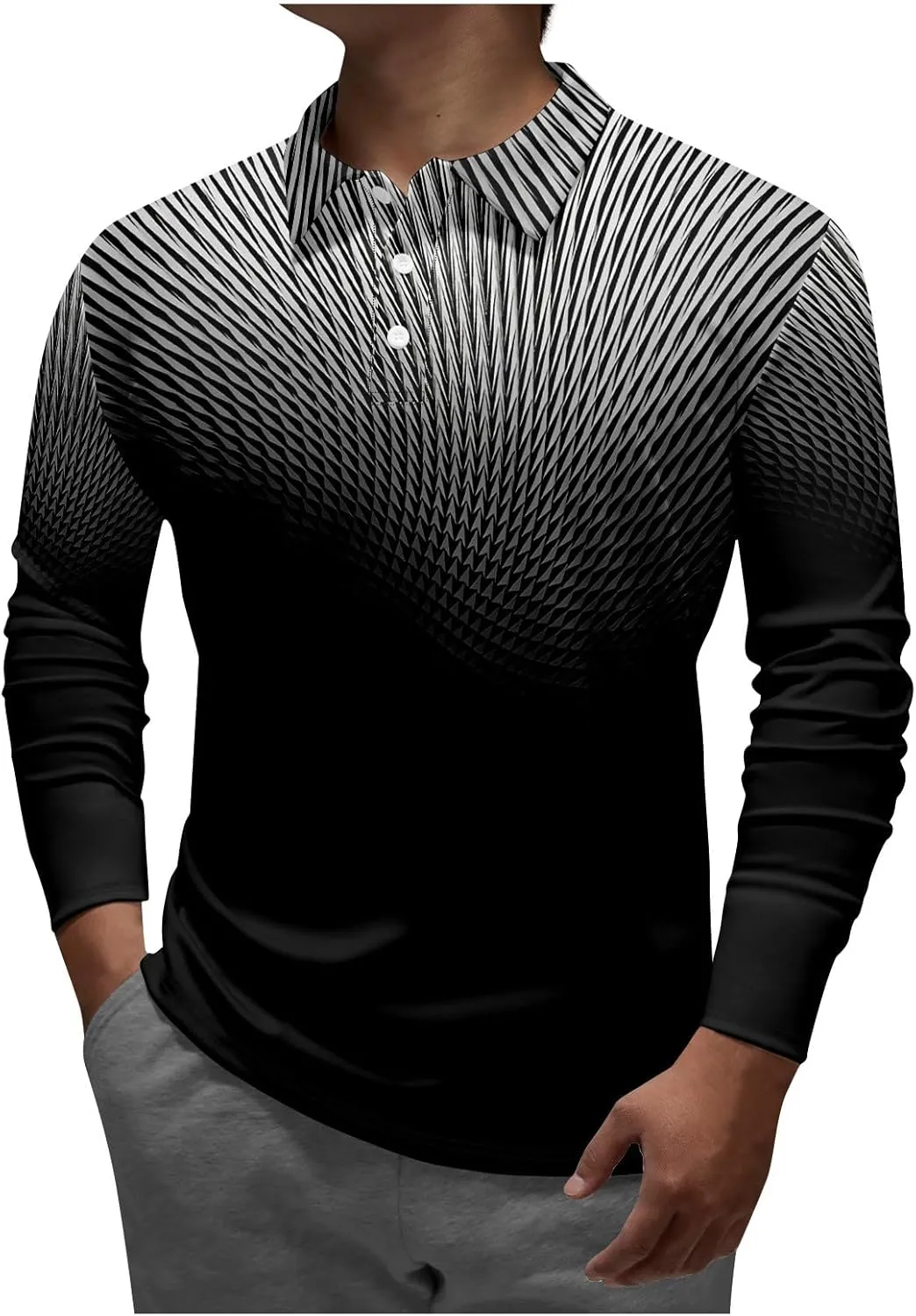 RTRDE Men's T Shirt Lapel Long Sleeve Printed Casual Top Loose Sports Shirt Shirts, M-4XL