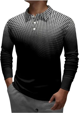 RTRDE Men's T Shirt Lapel Long Sleeve Printed Casual Top Loose Sports Shirt Shirts, M-4XL
