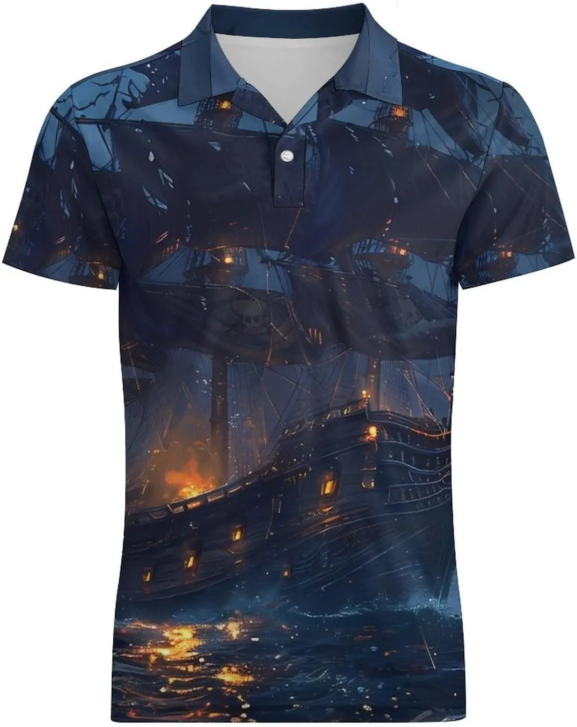 Sailboat Sailing on Sea Men's Polo Shirt Short Sleeve Print T Shirt Slim Fit Golf Shirt Collared Tee Casual Top