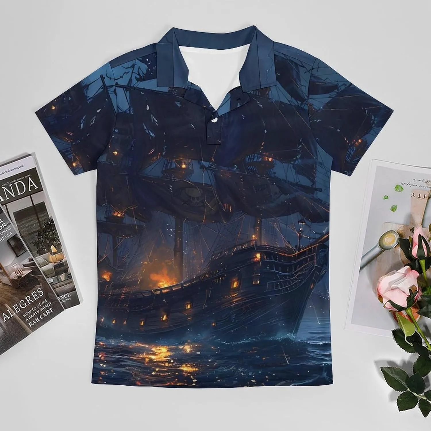Sailboat Sailing on Sea Men's Polo Shirt Short Sleeve Print T Shirt Slim Fit Golf Shirt Collared Tee Casual Top