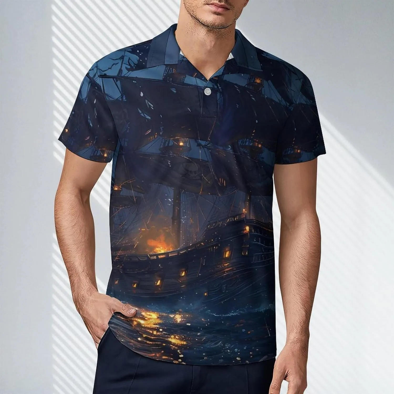 Sailboat Sailing on Sea Men's Polo Shirt Short Sleeve Print T Shirt Slim Fit Golf Shirt Collared Tee Casual Top