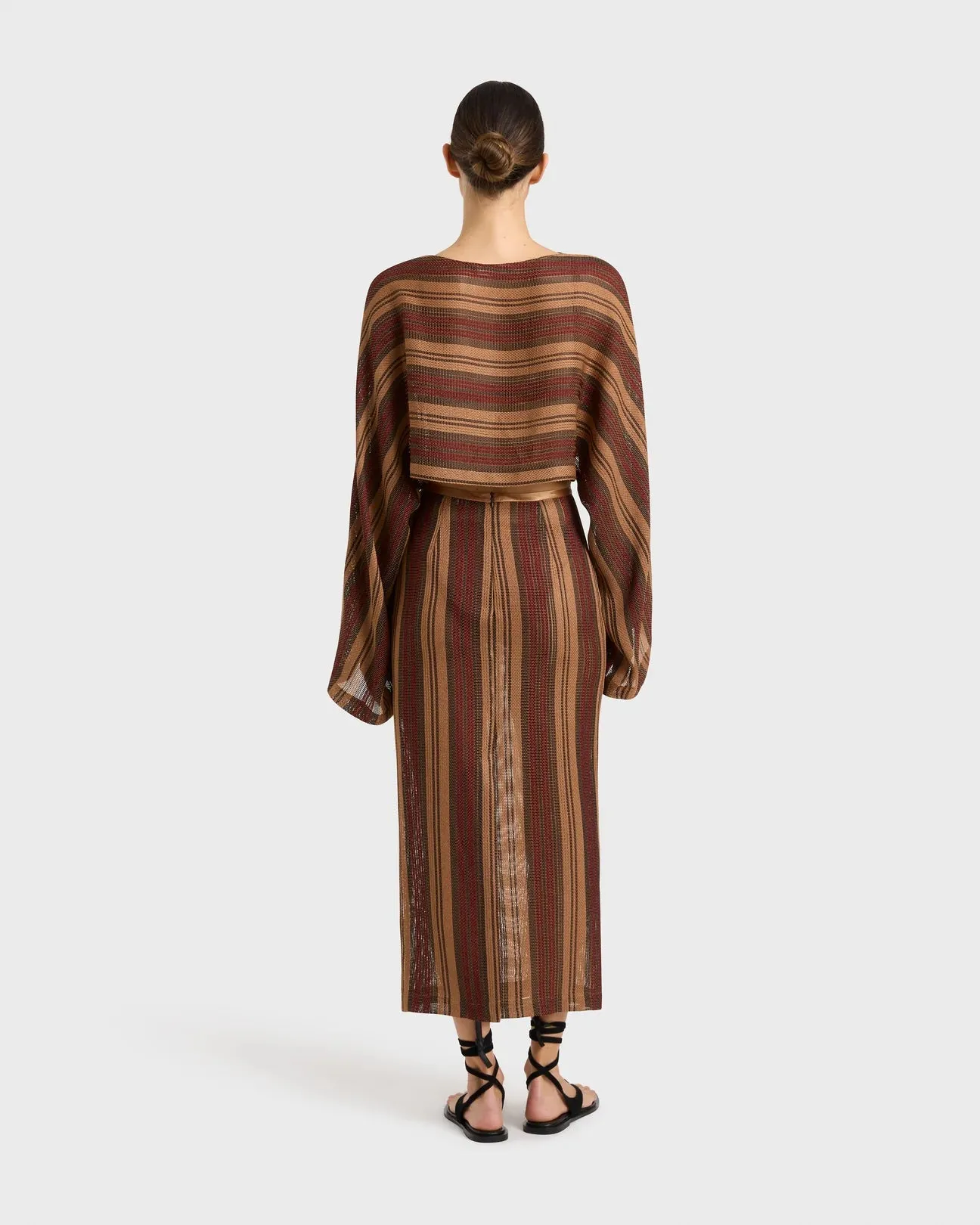 Sana Mesh Pencil Skirt in Bronze Stripe