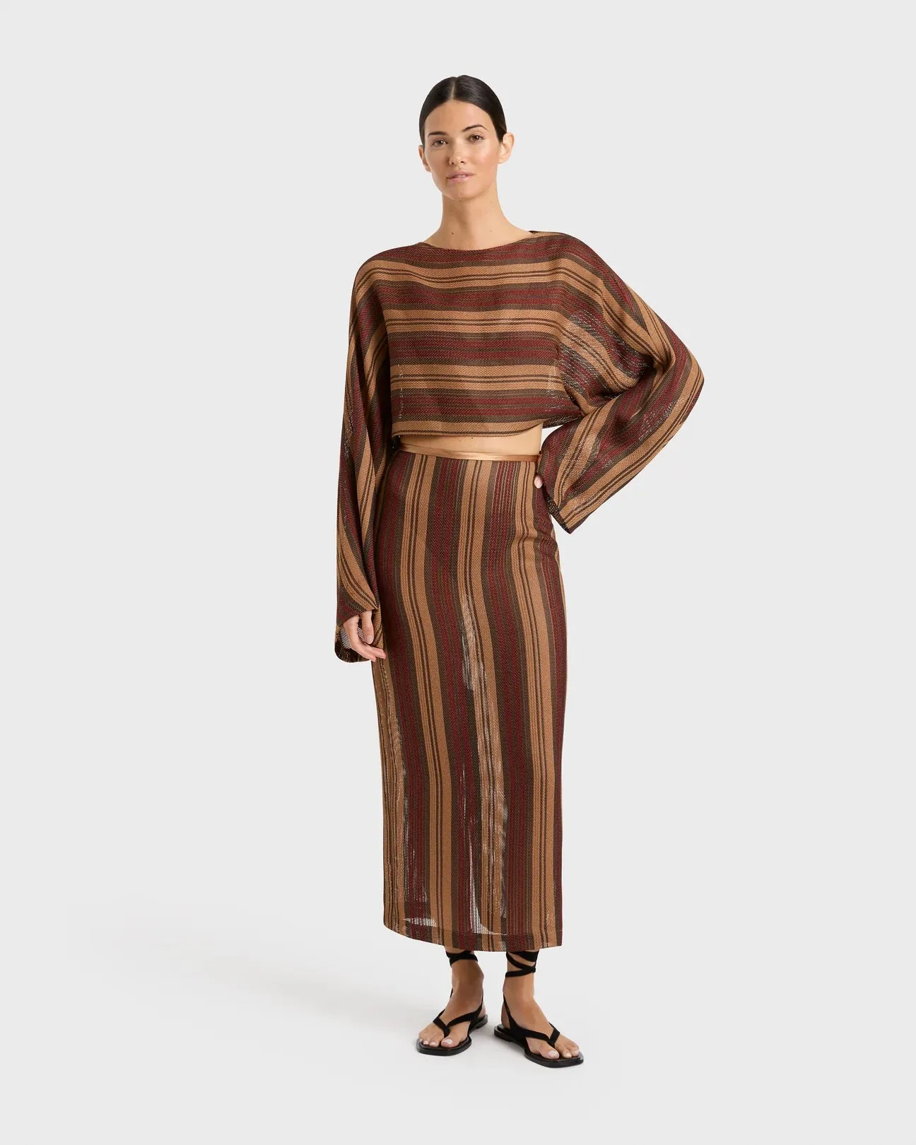 Sana Mesh Pencil Skirt in Bronze Stripe