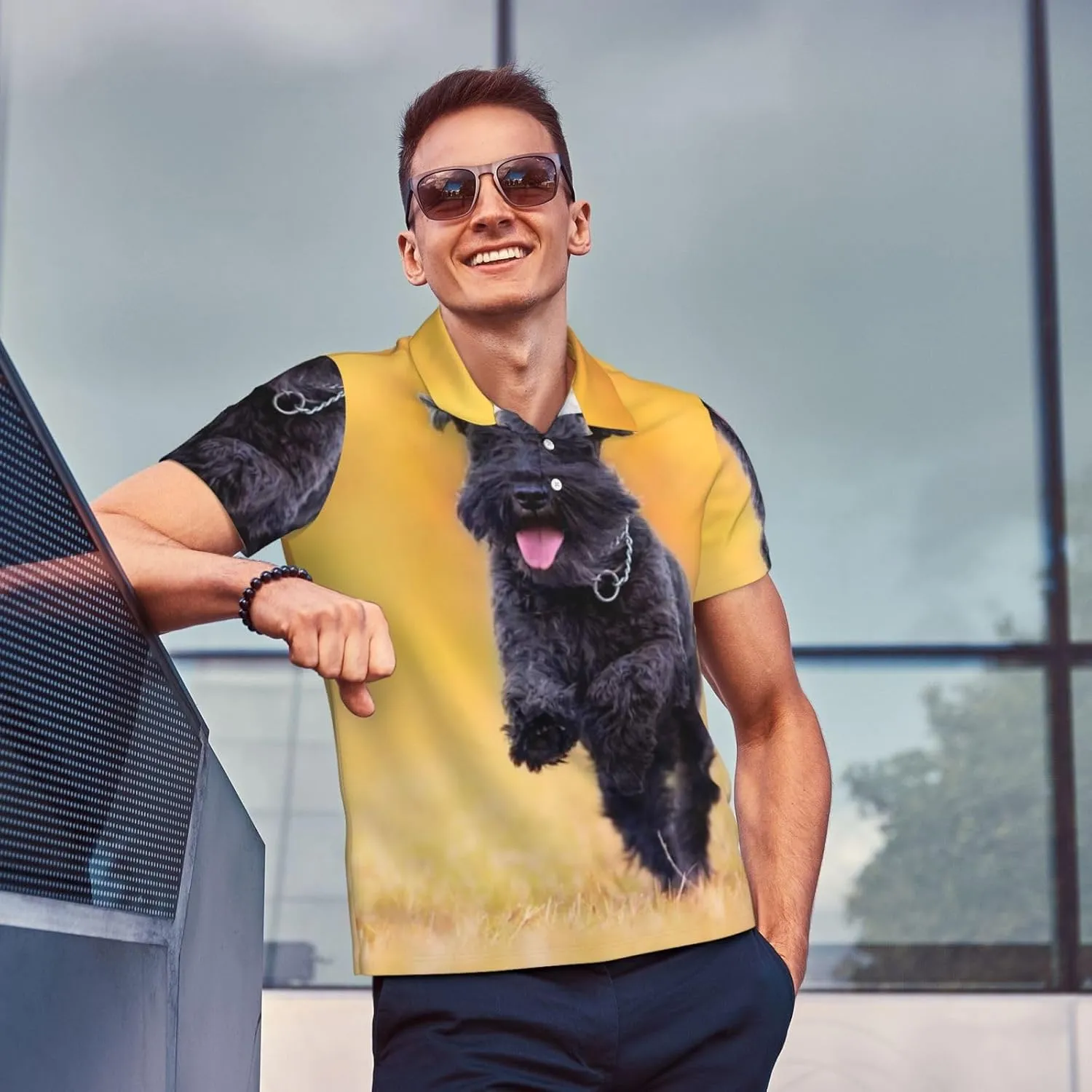 Schnauzer Men'S Casual Polo Shirt, Quick-Drying Moisture-Wicking Stretch Golf Shirt Tennis Shirt