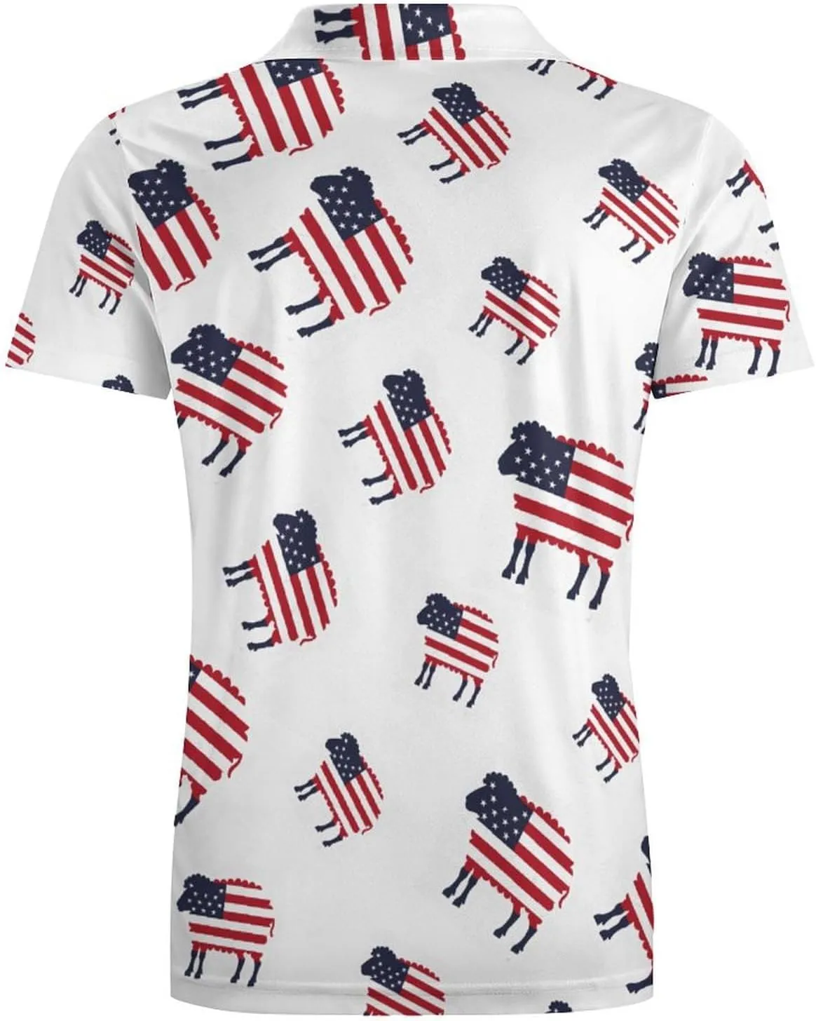 Sheep in American Flag USA Men's Polo Shirt Short Sleeve Print T Shirt Slim Fit Golf Shirt Collared Tee Casual Top