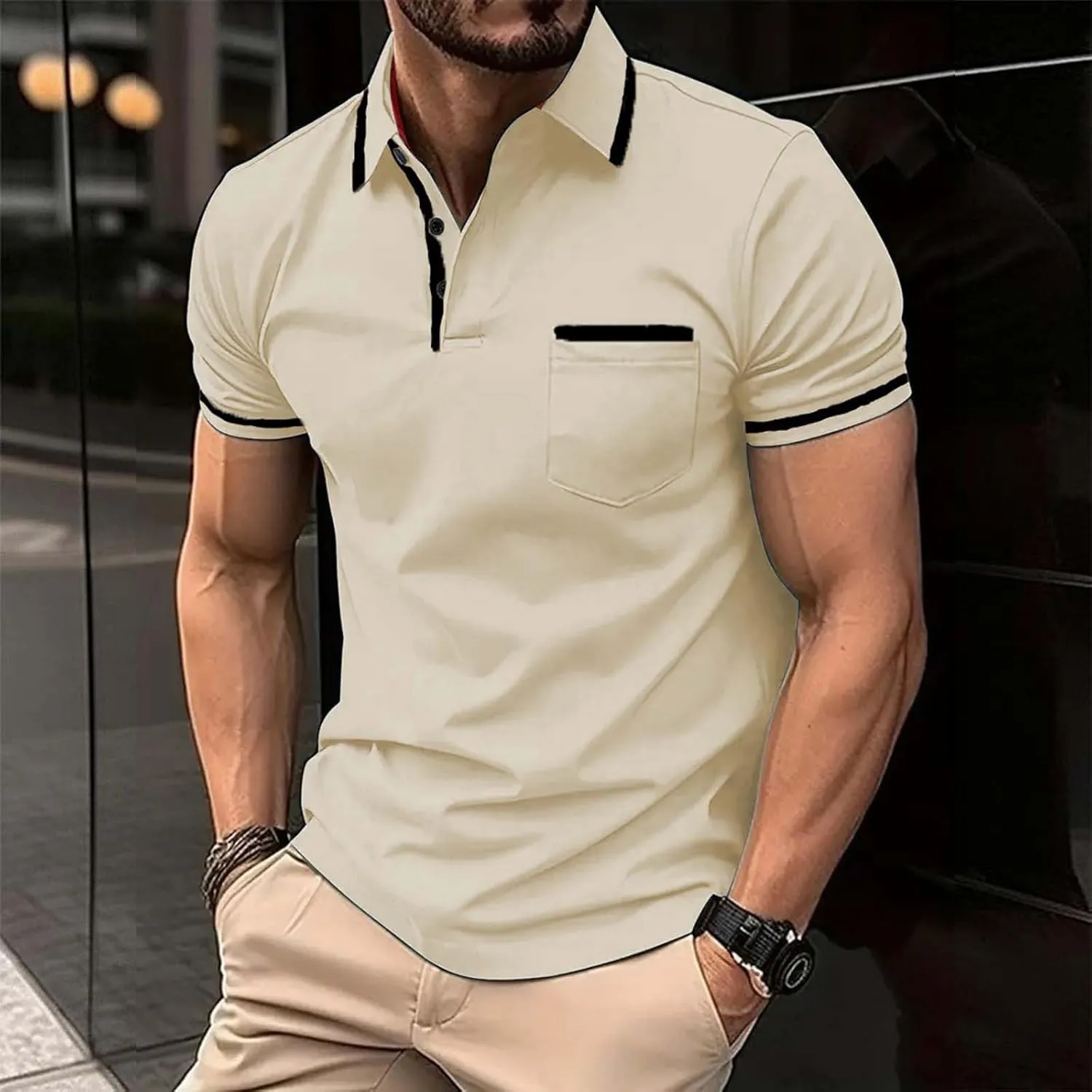 Shirts for Men Spring and Autumn Casual Long Sleeve Button Solid Color Long Sleeve T Shirt Top Golf Shirts for Men