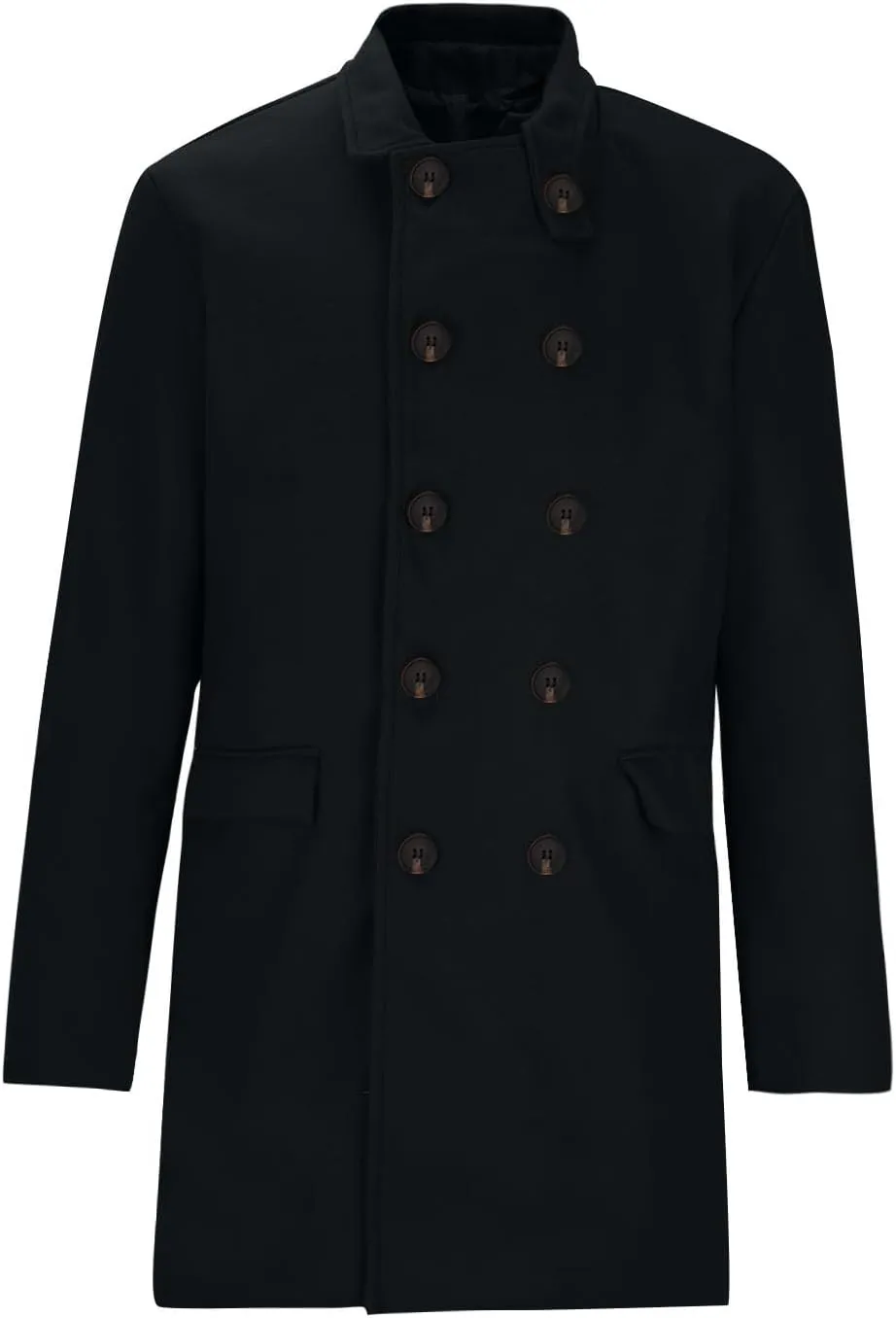 Sinzelimin Men Trench Coat Fashion Solid Color Double-Breasted Notched Stand Collar Long Sleeves Overcoat Outwear & Jackets
