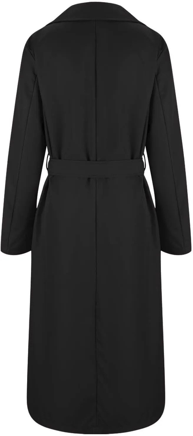 Sinzelimin Women's Mid-Length Trench Coat Fashion Solid Color Button up Notch Lapel Long Sleeve Suit Jacket Dress Windbreaker