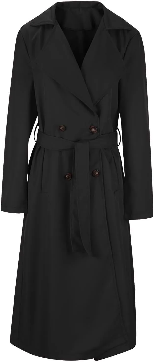 Sinzelimin Women's Mid-Length Trench Coat Fashion Solid Color Button up Notch Lapel Long Sleeve Suit Jacket Dress Windbreaker