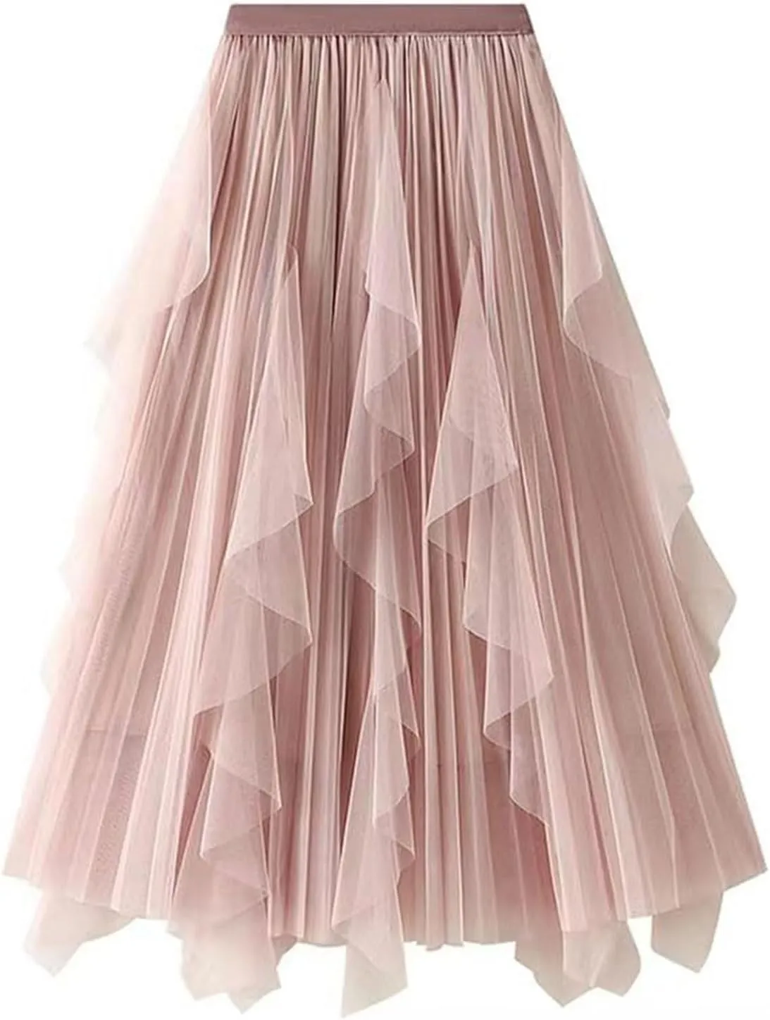 Skirts for Women High Waist Floral Mesh Midi Skirts Fairy Elastic Waist Layered Tulle Skirt Bohemia A-line Skirt