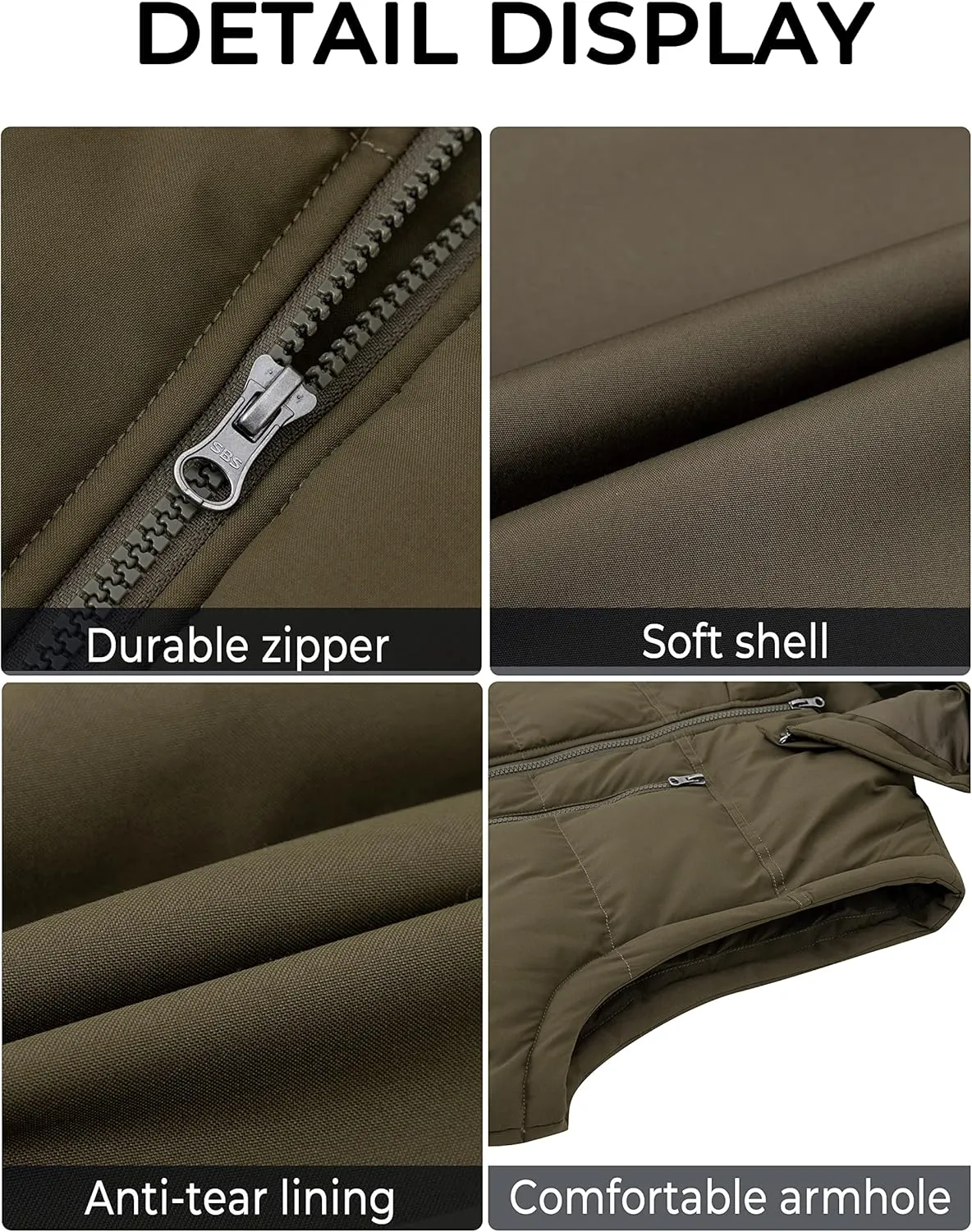 Soularge Men's Big and Tall Winter Warm Thick Utility Puffer Vest Outerwear