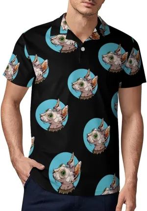 Sphinx Cat Head Men's Polo Shirt Short Sleeve Print T Shirt Slim Fit Golf Shirt Collared Tee Casual Top