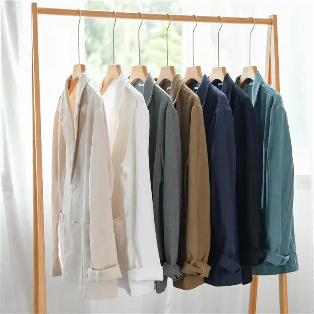 Spring Men's Striped Shirt Casual Linen Jacket Loose Simple Shirt