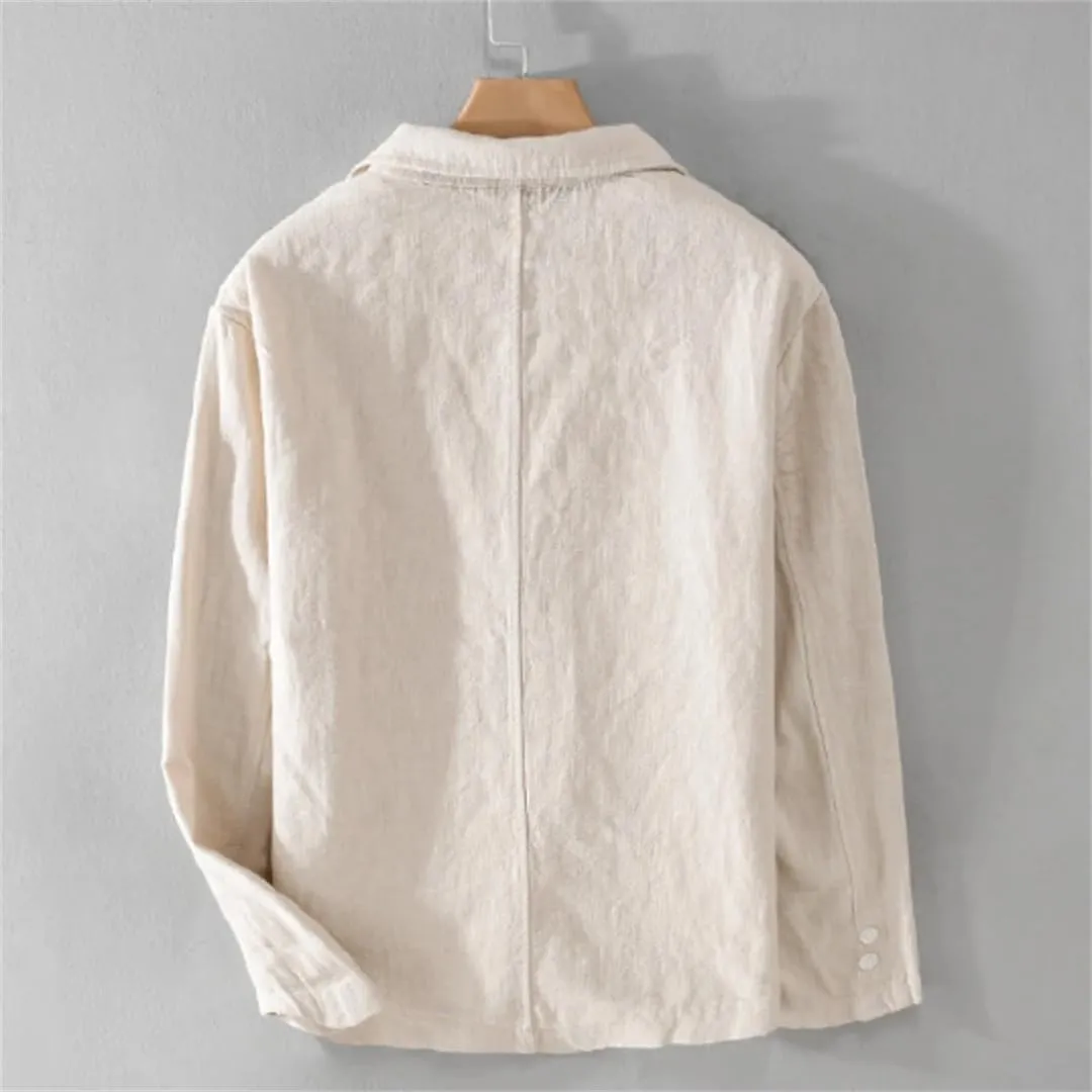 Spring Men's Striped Shirt Casual Linen Jacket Loose Simple Shirt