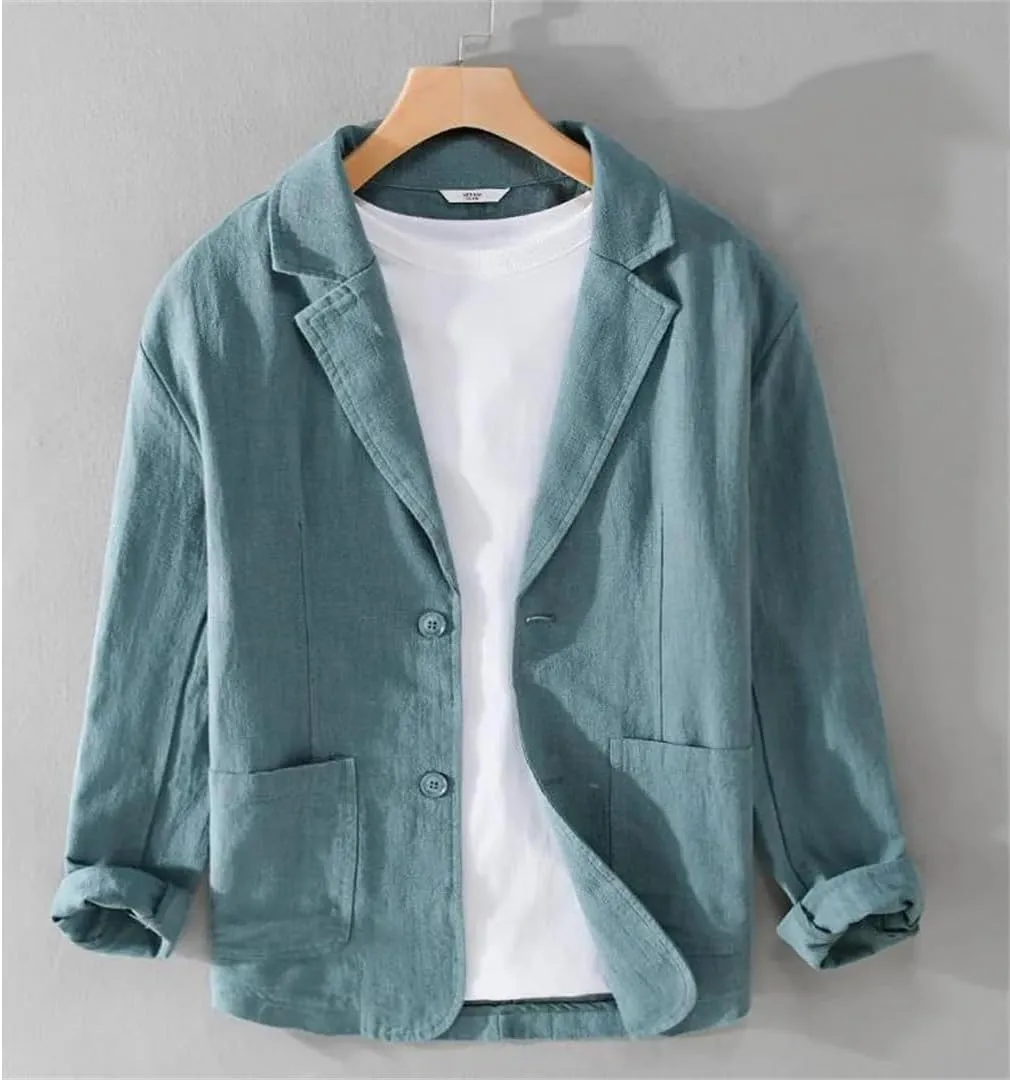 Spring Men's Striped Shirt Casual Linen Jacket Loose Simple Shirt